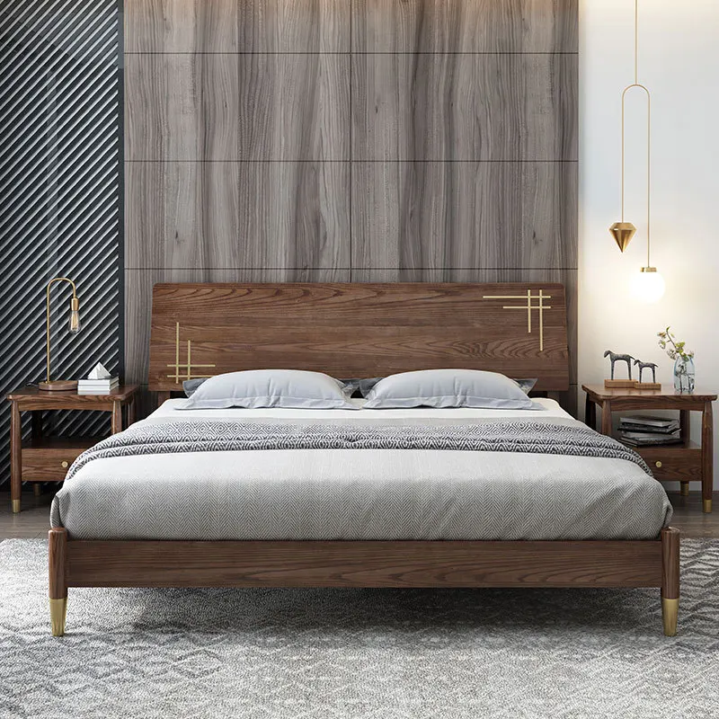 product-Nordic style wooden bed bedroom furniture set solid wooden single or double bed Queen size w-2