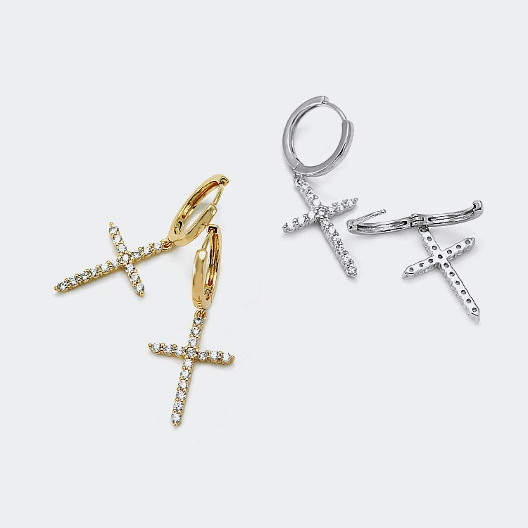 

Newest design CZ Diamond Cross Hoop Earrings For Women