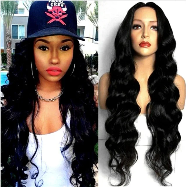 

Big Wave Black Wig Women's Long Split Wig