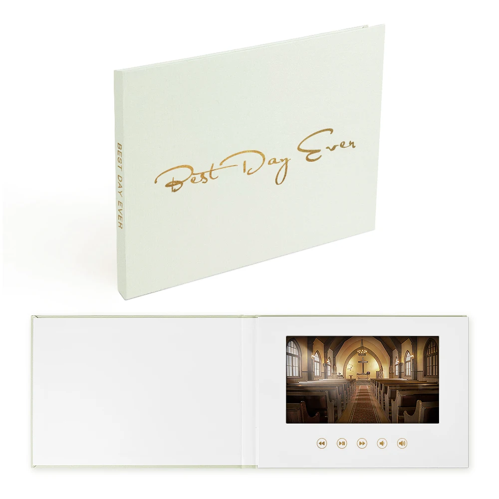 

2023 New Design Luxurious Wedding Invitation Card With Lcd Screen 7 inch IPS A5 video book BEST DAY GOLD FOIL