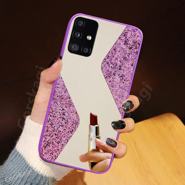 

S Line Glitter Mirror Case For Samsung Galay A21S A51 A71 A01 A11 A31 A41 M11 M21 M30S S20 FE Note20 Ultra Plus Soft TPU Cover