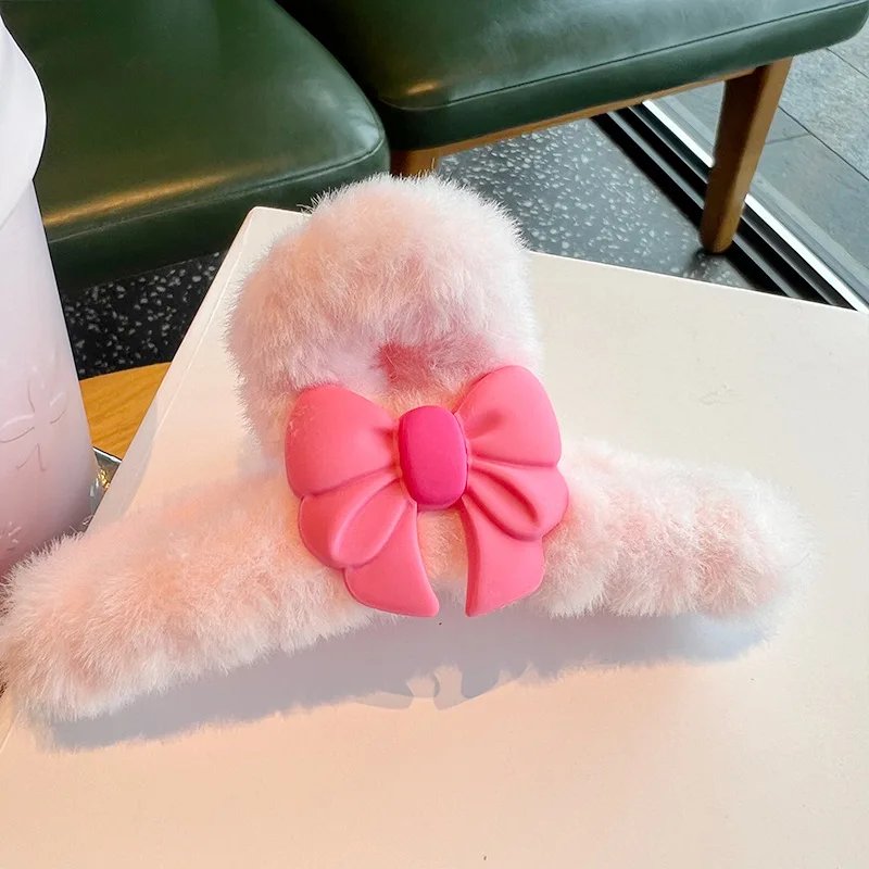 

Wholesale Custom Korean Pink Bows Women Girls Sweet Girls Hair Accessories Plush Hair Claw Clips