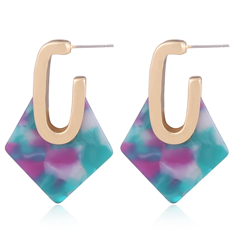 

Trendy Luxury Rhombus Lozenge Shaped Geometric Mottled Acetate Acrylic Women Ladies Earring Stud For Young Girls, As photo