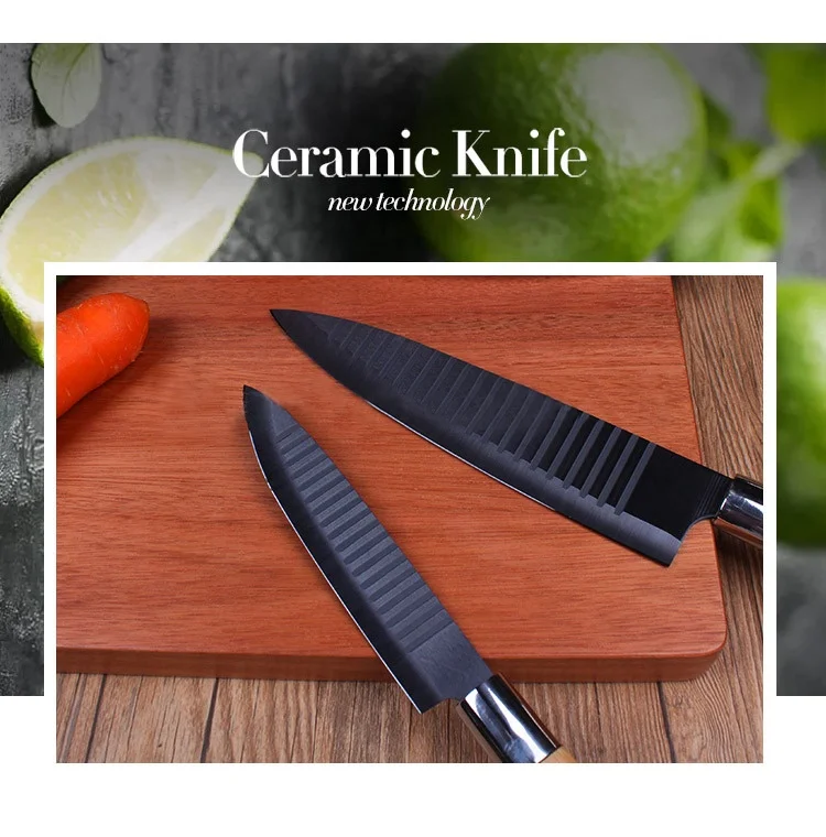 
Factory 8 pieces zirconia bamboo handle black blade ceramic kitchen knife set 