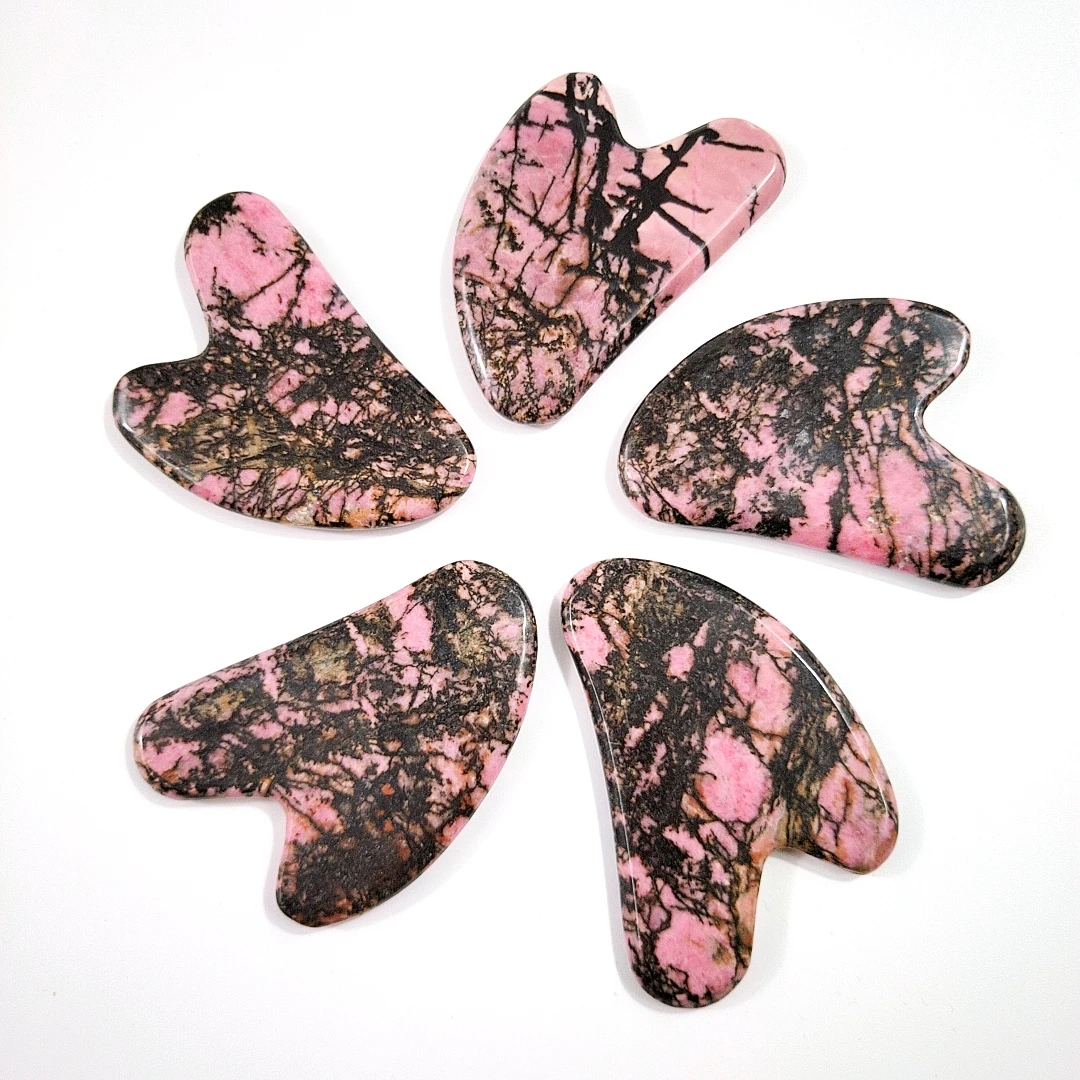 

Summer Welcomed Natural rhodonite jasper Gua Sha Massage Board Tools For Beauty heart guastone