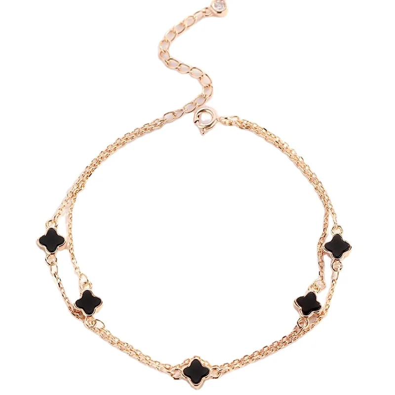 

Hot selling hot style rose gold four-leaf clover bracelet female students 18k gold double simple bracelet couple gift for girlfr, Picture