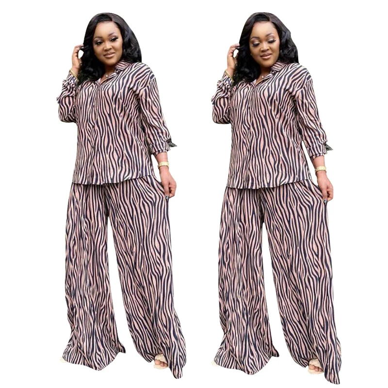

plus size women oversized long sleeve stripe patchwork 2piece two 2 piece shirt pant sets outfit