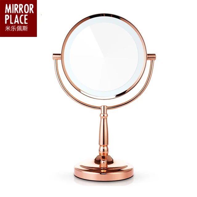 

8 inch round metal frame double sides led makeup mirror with lights