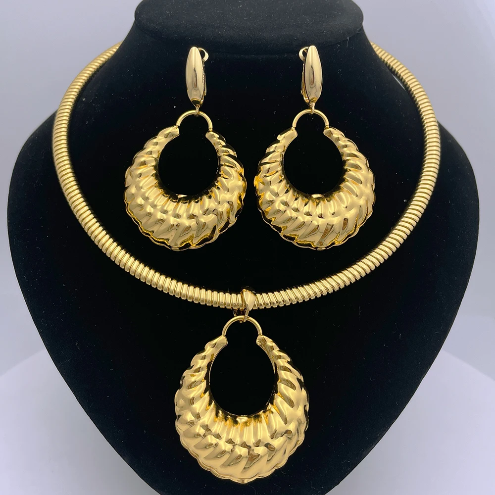 

African gold jewelry with Croissant shape pendant necklace earring for 24k gold plated copper jewelry set