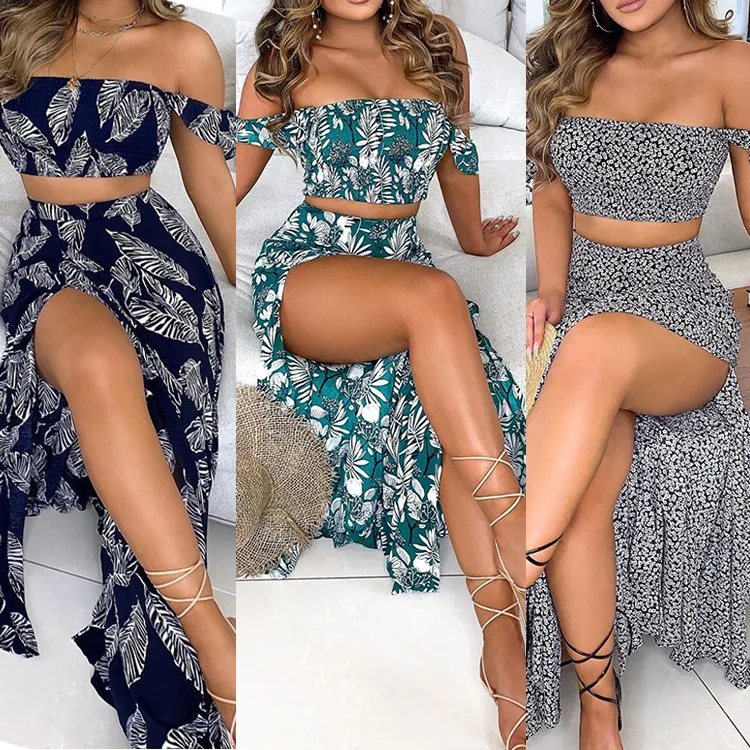 

New summer skirt suit 2021 women's fashion sexy printed tube top split skirt two-piece suit, Picture color