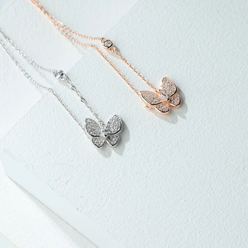 

Jachon 925 sterling silver necklace female super fairy temperament full of diamond Ins butterfly necklace, As picture