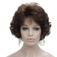 

Factory wholesale women fashion brown fluffy short curly hair wig