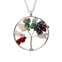 

Wholesale Family Tree of life Amethyst Healing Crystal Gemstone Chakra Pendant Necklace