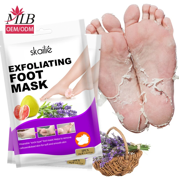 

Amazon hot selling lavender exfoliating peeling foot care mask naturel moisturizing shell feet baby soft pedicure mask, White