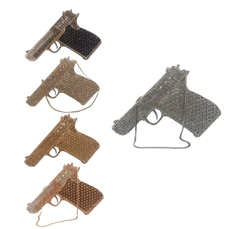 

Diamond Clutch Rhinestone Handbag Wedding Party Evening Crystal Purses Bag Bling Gun Shape Purse Evening Bags/