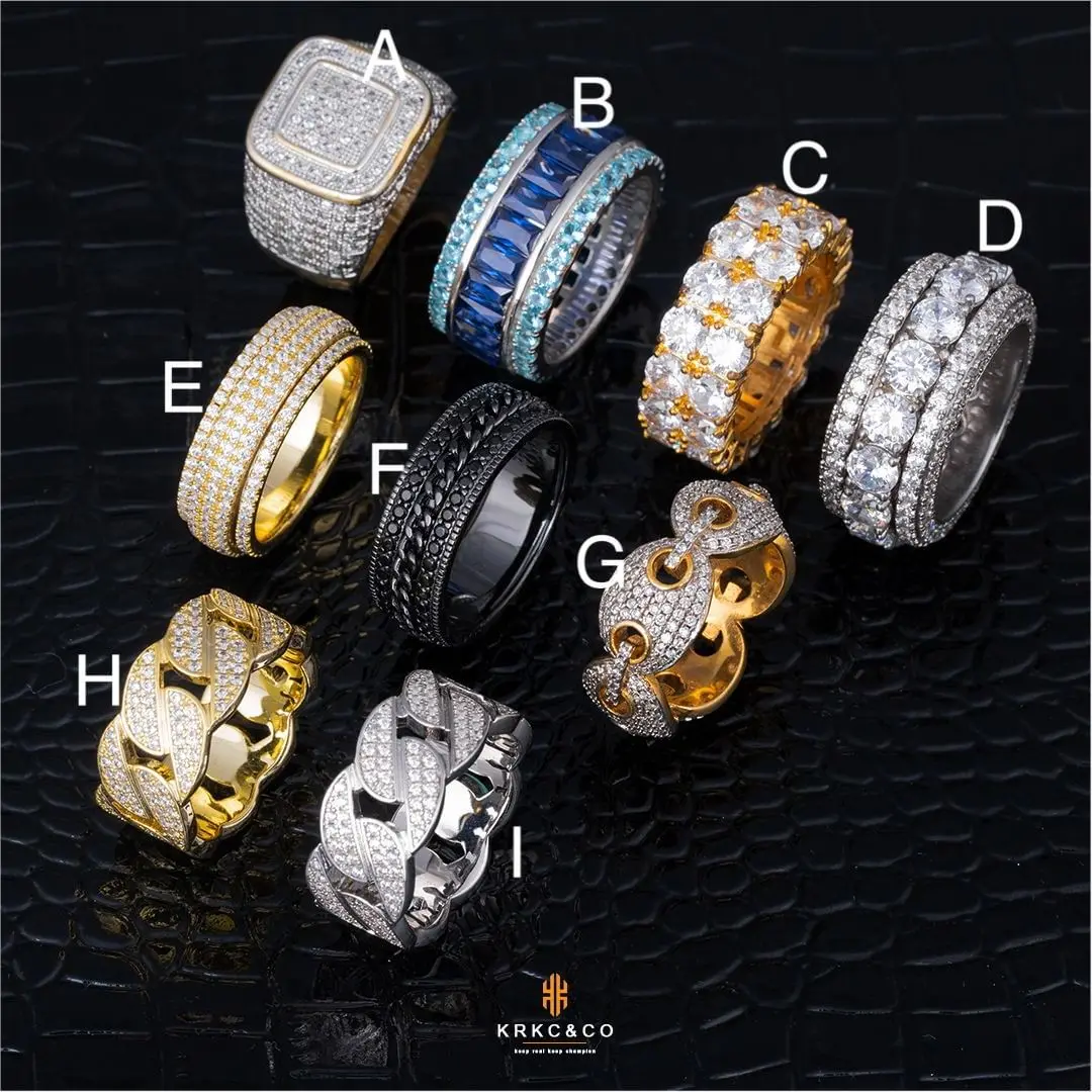 

KRKC Fashion Luxury Crystal Tennis Ring Jewelry Set Silver Gold Plated Baguette Cut Princess Cut Women Diamond Rings For Girl