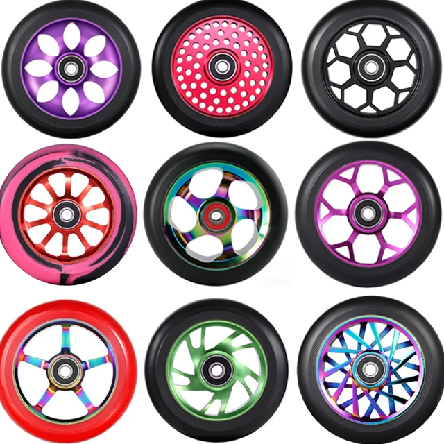 110mm Precision Speed Pro Scooter Wheels Customized Color PU Alloy Metal Core Two-Wheel Stunts Foot Brake Ball Bearing Durable