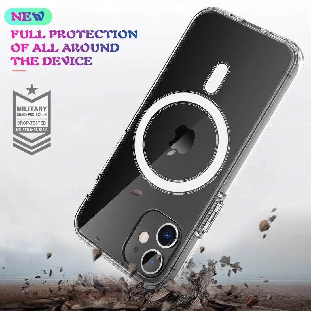 

High Quality Shockproof Phone Case Transparent Magnetic Wireless Chargers Case For iPhone 12 pro case