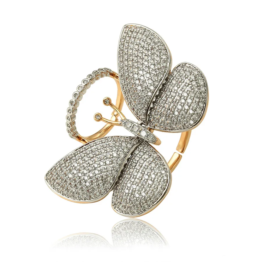 

15827 Xuping jewelry luxury movable butterfly environmental protection copper material new design fashion diamond set ring, Multicolor