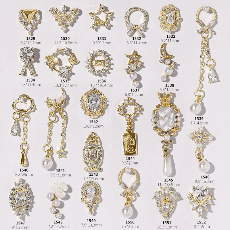 

1pcs Luxury Crystal Nail Rhinestones Japanese Shiny Diamonds 3d Alloy Nail Art Decorations, Gold