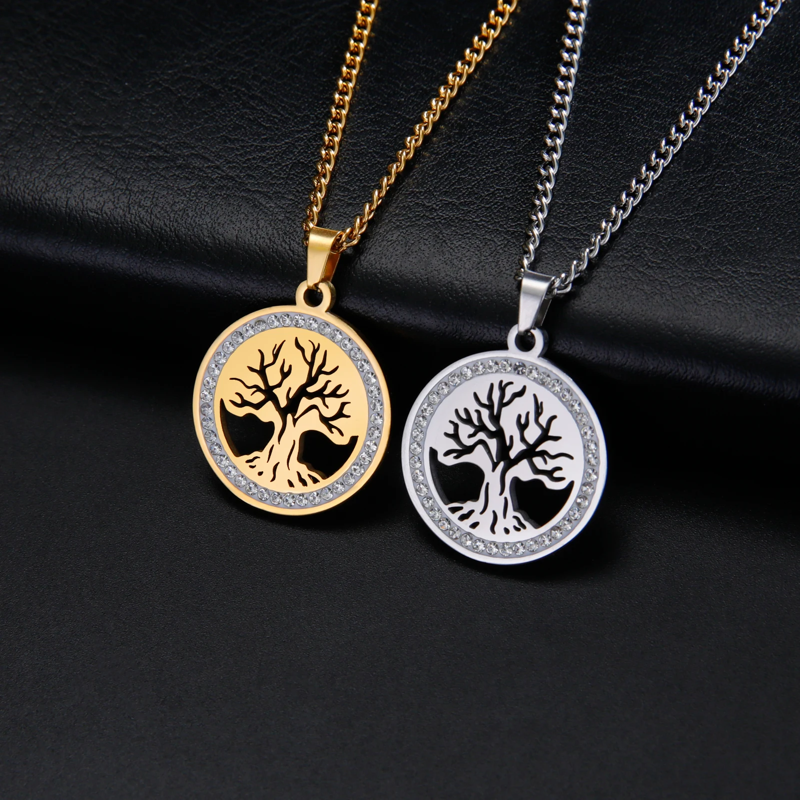 Myshape Diamond Tree of Life Pendant Stainless Steel Necklace Men's and Women's Crystal Zircon Ultra Natural Talisman Jewelry