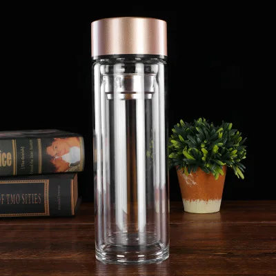 

Mikenda Double layer tea infuser cup high borosilicate glass double mouth double lid water bottle with logo custom