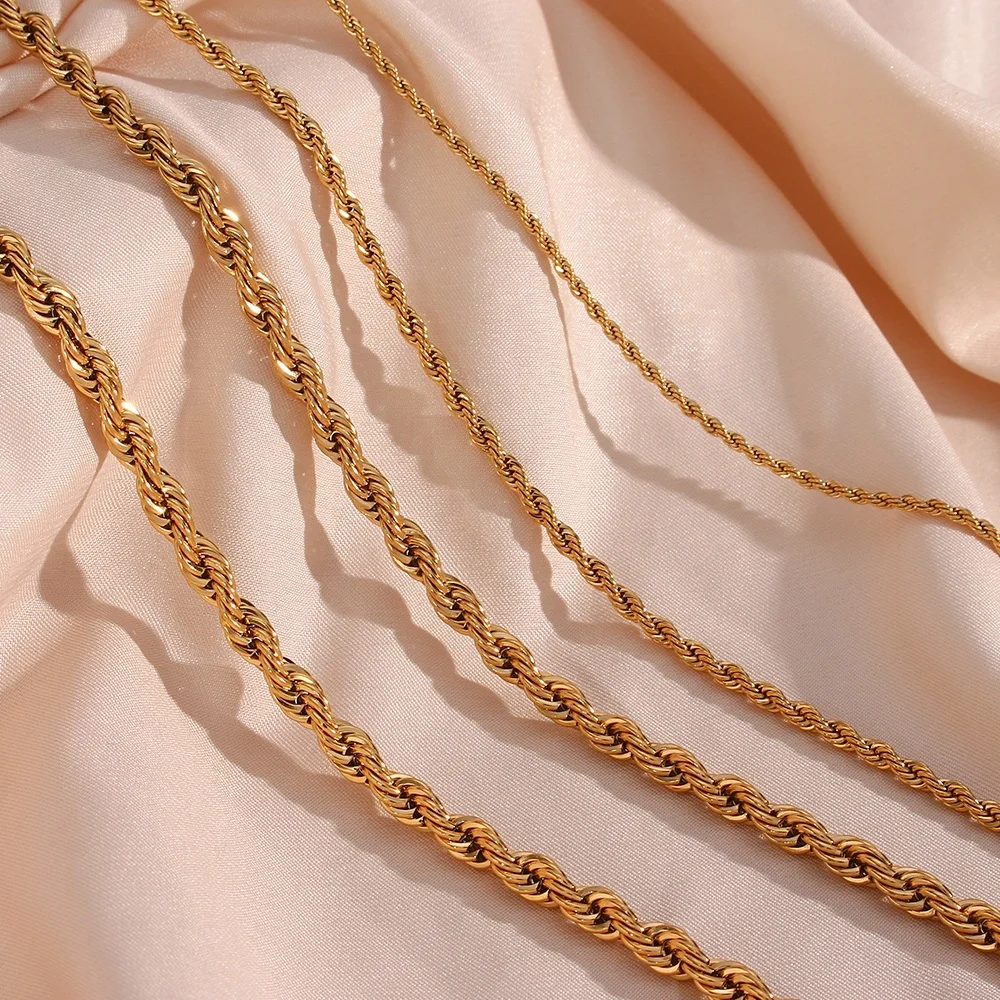 

Waterproof Jewelry 18K Gold Plated Twisted Rope Chain Stainless Steel Necklace Chains For Jewelry Making