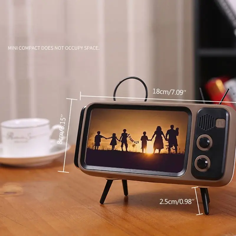 

Retro TV Style Phone Screen Stand 2021 Hot Speaker Cartoon Desktop Bracket Desk Mount Retro TV Phone Holder for 6'' Mobile Phone