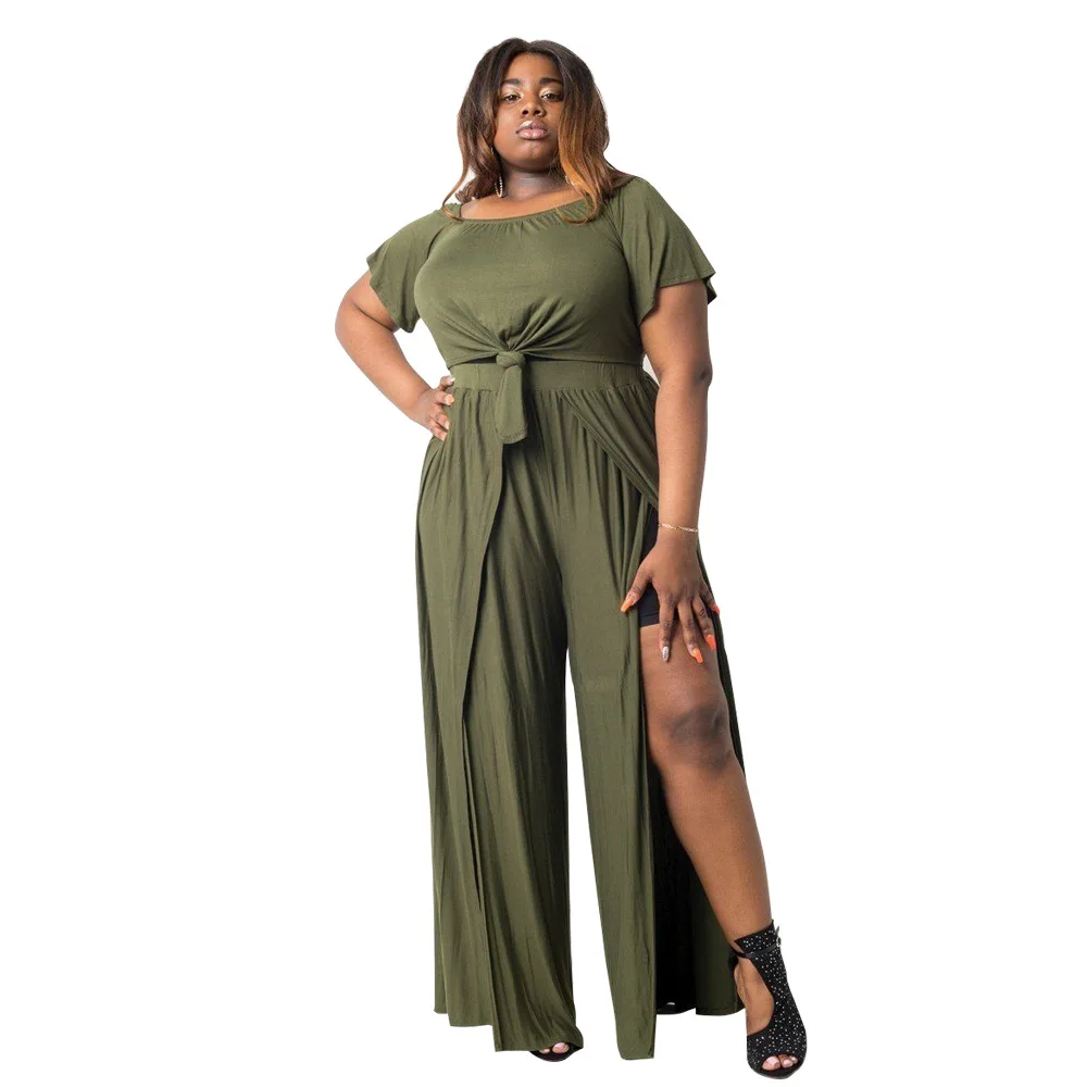 

New arrivals 2021 Fashionable Casual Loose Solid Color Straps Plus-size Women's Two Sets, Picture shows