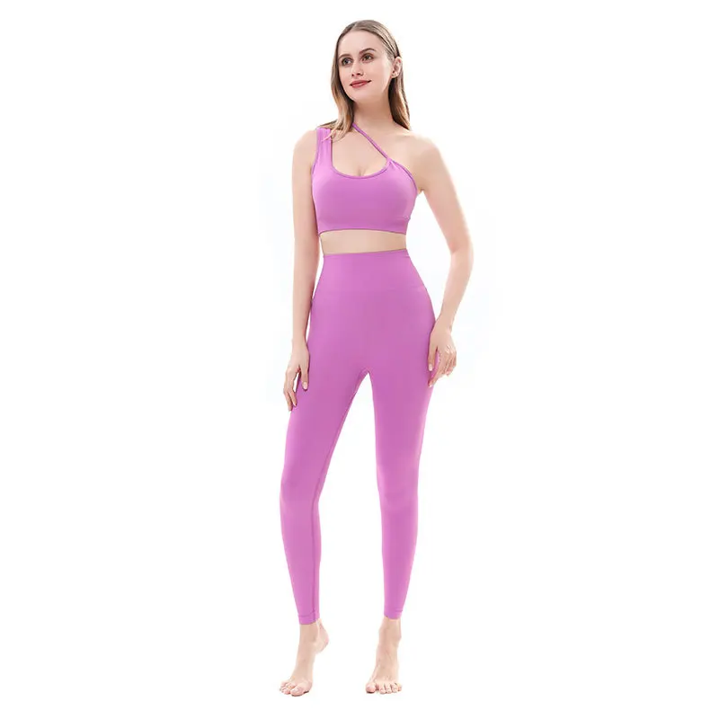 

Wholesale 2 Piece Fitness Set Yoga Suit One Shoulder Fashionable Sexy Running Tops And Leggings Women Sport Set