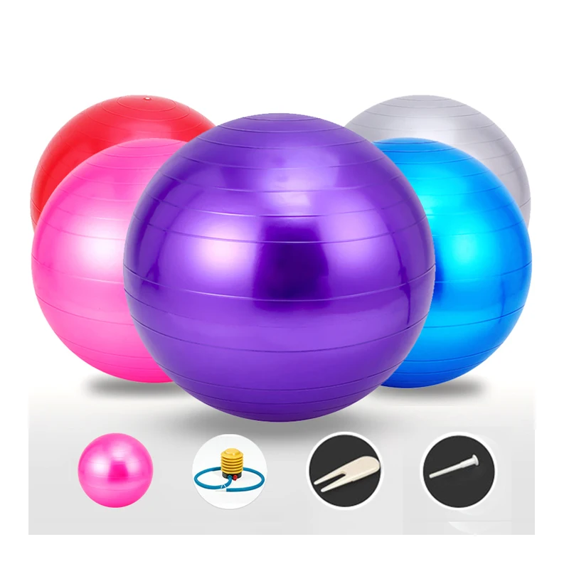 

Yogaball colorful gym pvc eco exercise eco-friendly custom print logo anti burst yoga ball 65cm smooth pink set