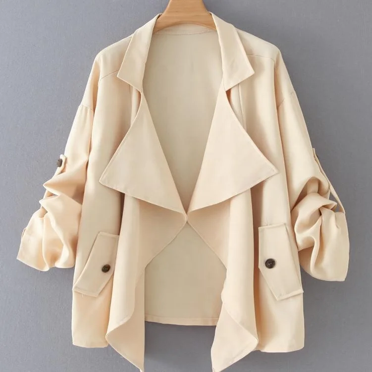 

B51133A New listing women stylish roll-up sleeve loose coat, Show
