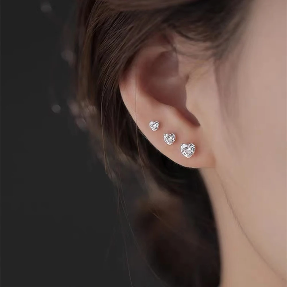 

dropshipping 925 silver earrings jewelry women S925 sterling silver stud earrings minimalist zircon 3 pieces stud earrings set