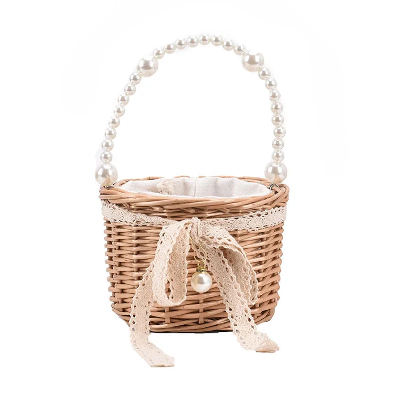 

Niche design bag women's new popular woven handbag pearl beach bag