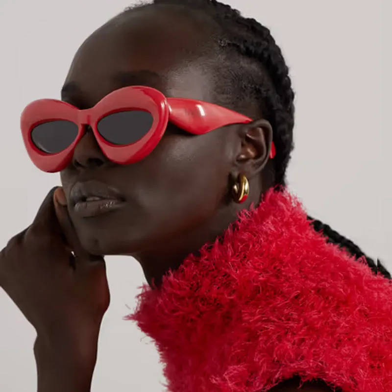 

2023 Trendy Shade Women Man Thick Frame Sun glasses Fancy Party Festival Eyewear Red Cat eye Inflated Sunglasses