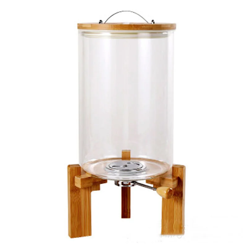 

5L 7.5L Food Storage Glass Tank Large Capacity Kitchen Using High Borosilicate Rice Glass Jar with Bamboo Wooden Lid, Transparent