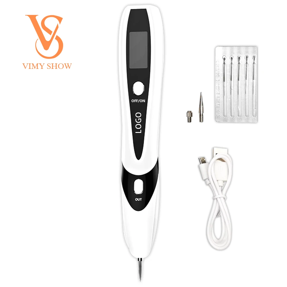 

LCD Plasma Pen Tattoo Mole Removal Machine 9 Level Led Lighting Face Care Tag Removal Laser Freckle Pen Wart Dark Spot Remover, White