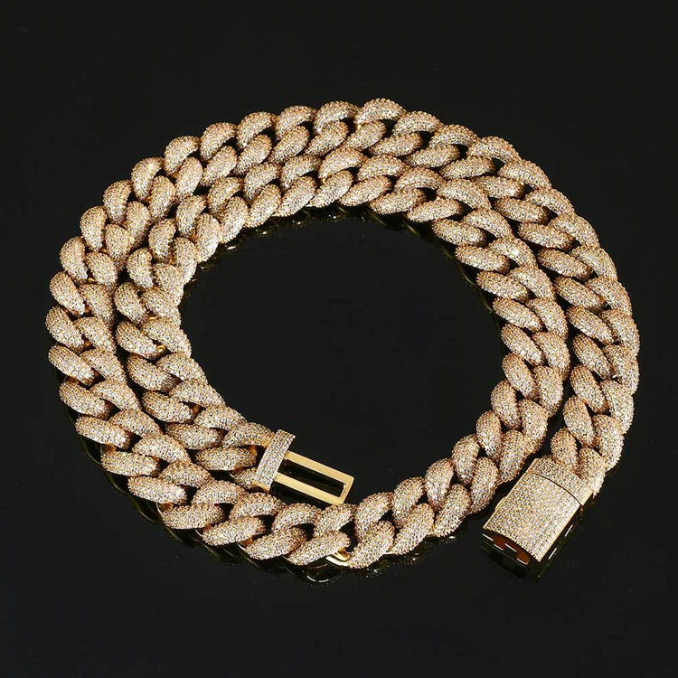 

Wholesale Ice Jewelry Gold Heavy 18mm Men Gold Plated Necklace Diamond Cuban Link Chain