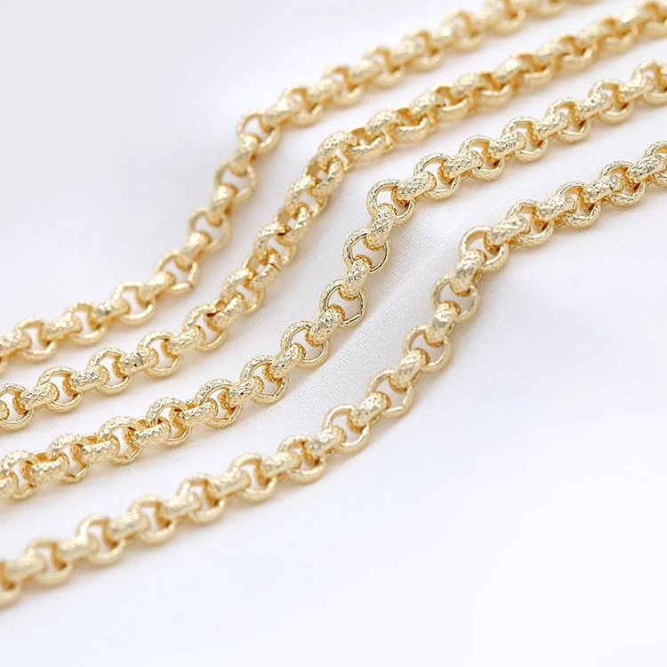 

Factory Wholesale 14K Gold Plated Textured Link Chain for Jewelry Making