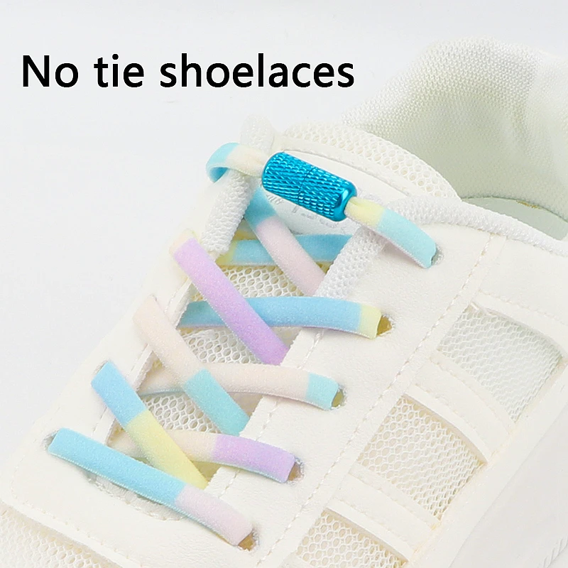 2025New Lazy Elastic Shoelace Colorful Metal Capsule Buckle No Tie Printed Shoelaces Flat Elastic Sneakers Shoelaces