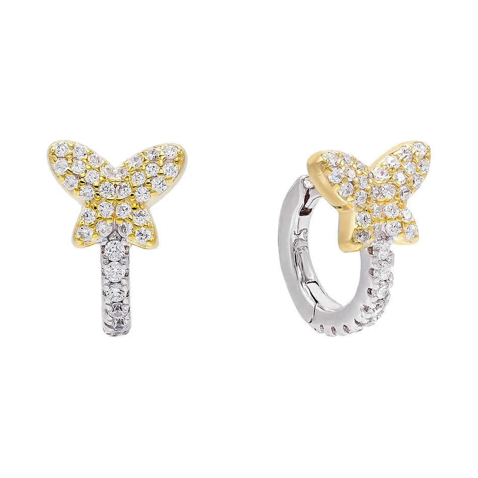 

925 sterling silver minimalist earrings women jewelry 18k gold plated two tone butterfly huggie earrings