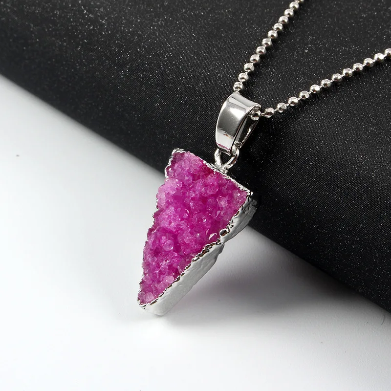 

Punk Statement Irregular Real Natural Druzy Stone Necklace Triangle Arrow Multicolor Crystal Druzy Pendant Necklace