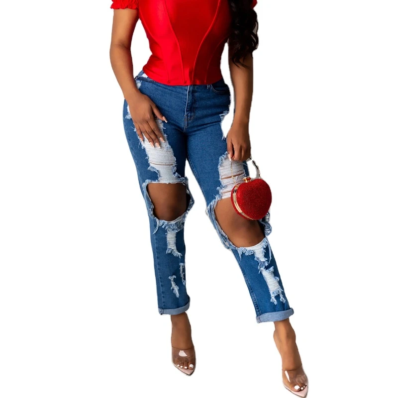 

Fashion Jeans Women Lady Plus Size Distressed Denim Jeans Pants