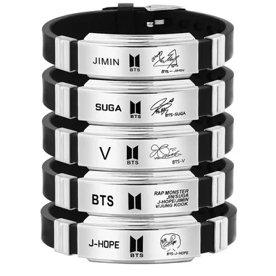 

BTS member V Bracelet Black Titanium Steel Silicone Bracelet Fashion Stainless Steel Custom Bracelet, Multi colors