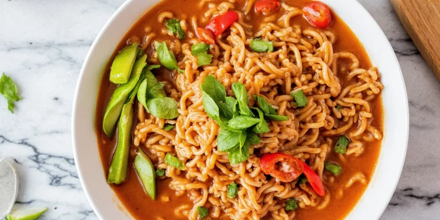 Crunchy peanut topping on Thai noodles