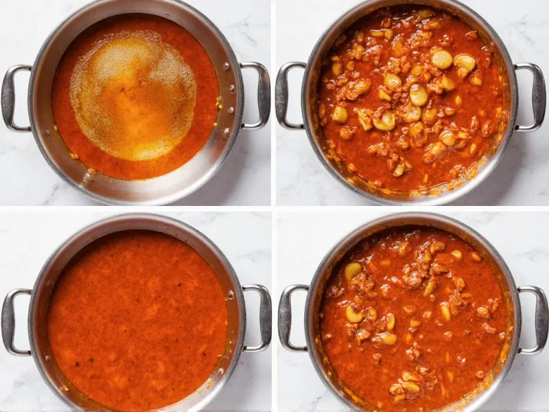 Step-by-step General Tso sauce cooking process in stainless steel pan