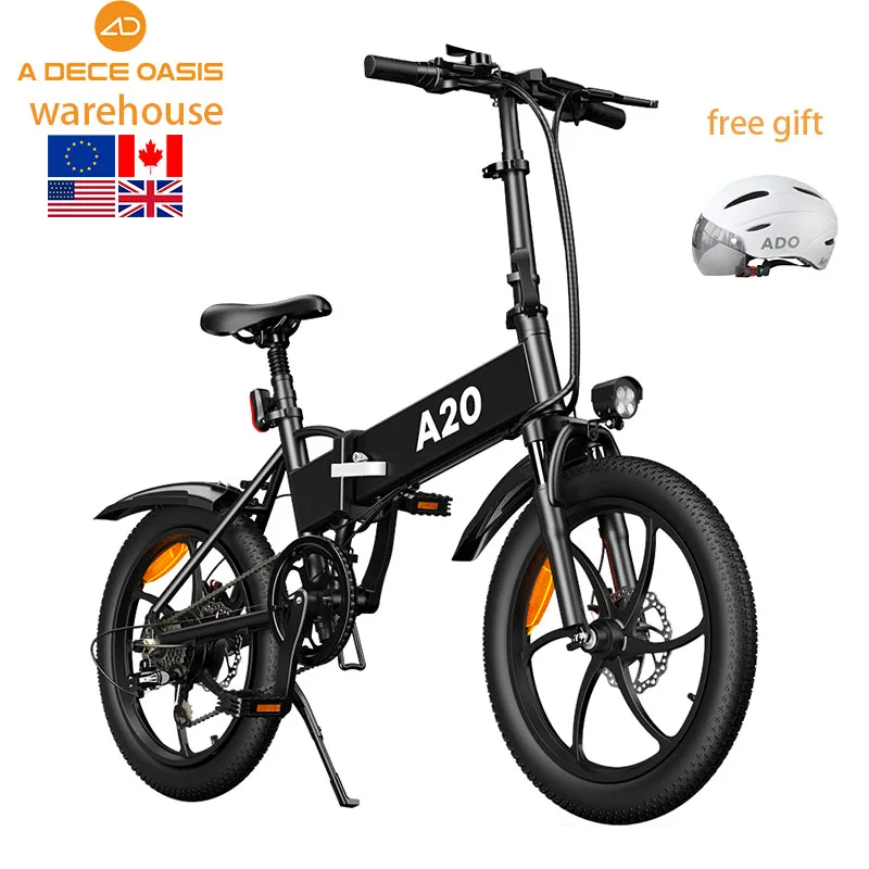 

ADO A20 EU UK US warehouse electric bike bicycle motorbike exercise electric city bike folding bicycle mountain ebike road bike, White and black