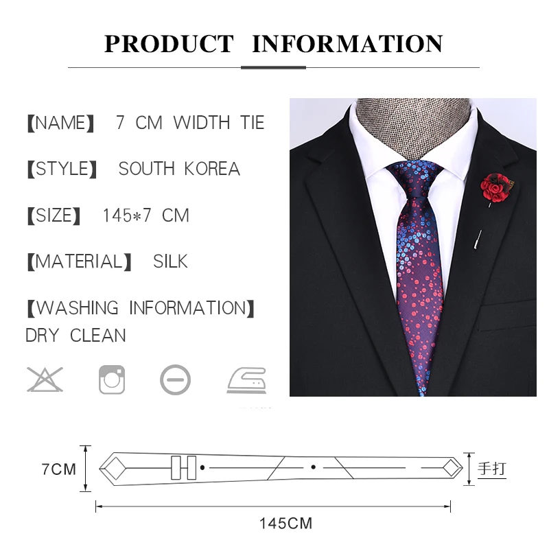 
Support Custom Service Logo Label Design Necktie Men 7 CM Width Neckties Silk Paisley Tie 