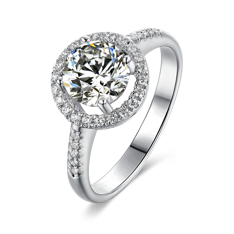 

925 Sterling Silver Ring Round 1ct 6.5mm Moissanite Main Stone And Side CZ Stone Moissanite Ring