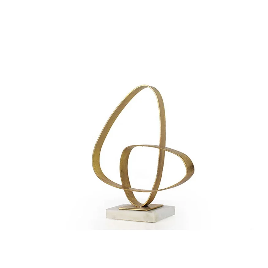 Abstract metal circle statue marble base gold leaf home accessories supplier